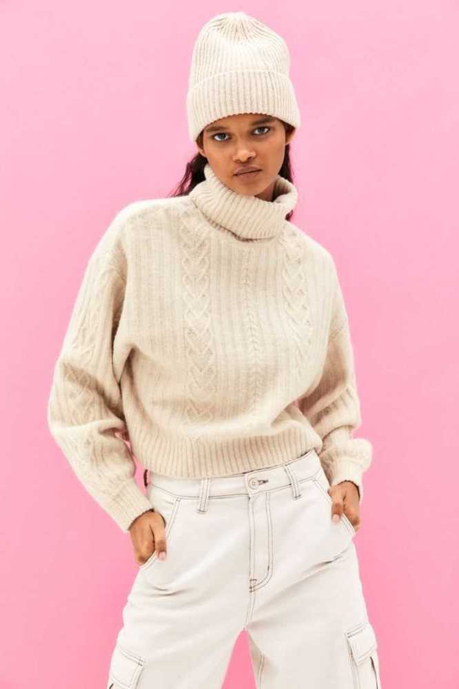 Suéteres H&M Cable-knit Turtleneck Mujer Beige Claro | 014679WCJ