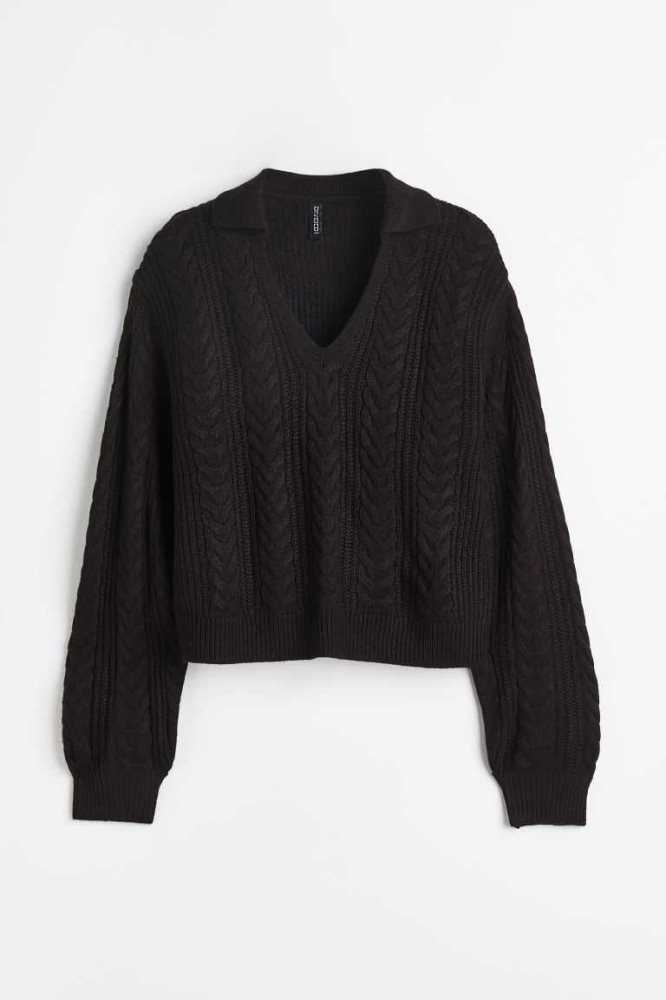 Suéteres H&M Collared Cable-knit Mujer Negros | 183269IQV