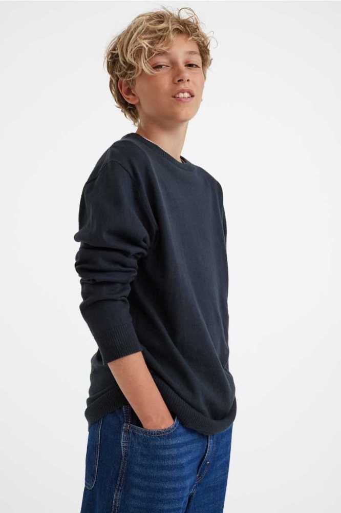 Suéteres H&M Fine-knit Algodon Niños Azules Oscuro | 197623LBS