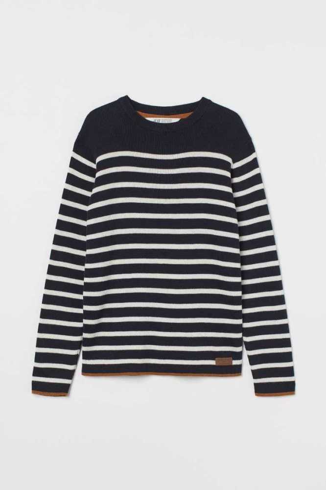 Suéteres H&M Fine-knit Algodon Niños Azules Oscuro Blancos | 803259BQH