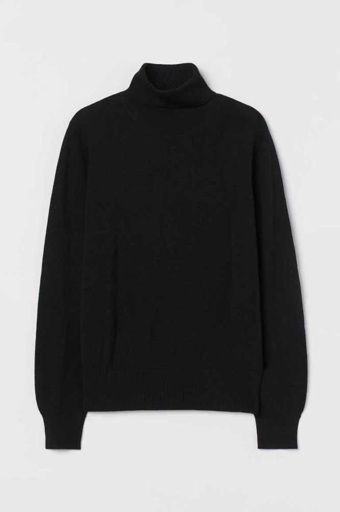 Suéteres H&M Fine-knit Turtleneck Mujer Negros | 412397JMC