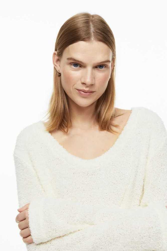 Suéteres H&M Fluffy-knit Top Mujer Creme | 781236FVC