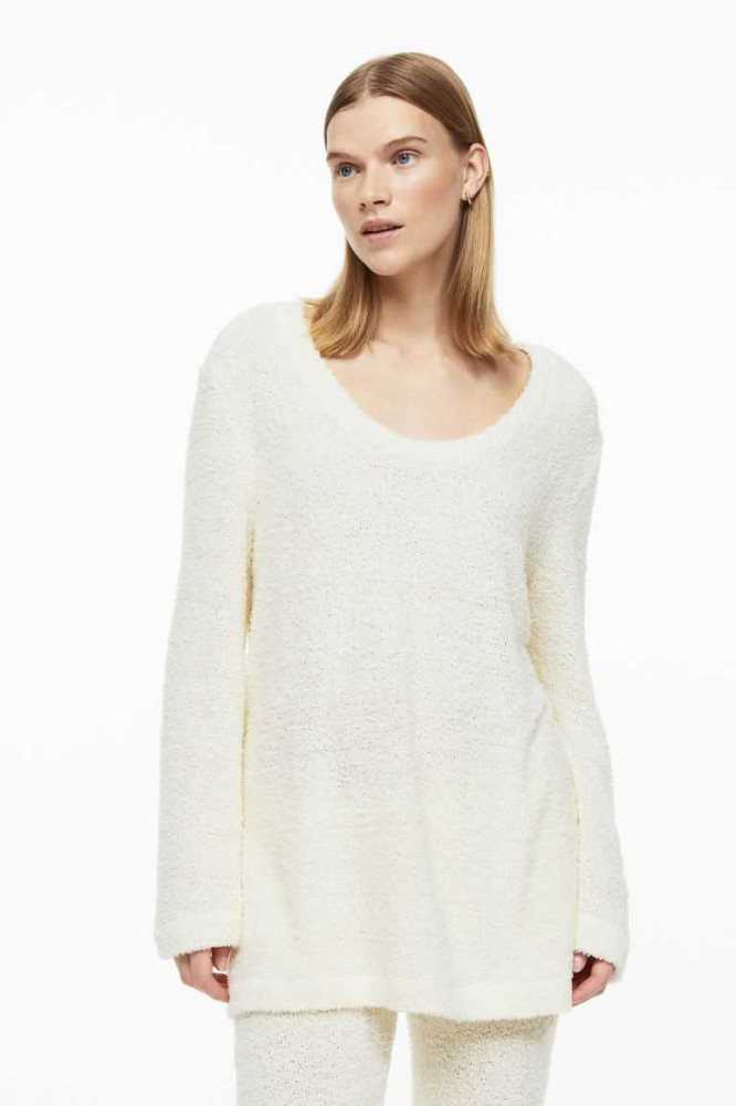 Suéteres H&M Fluffy-knit Top Mujer Creme | 781236FVC