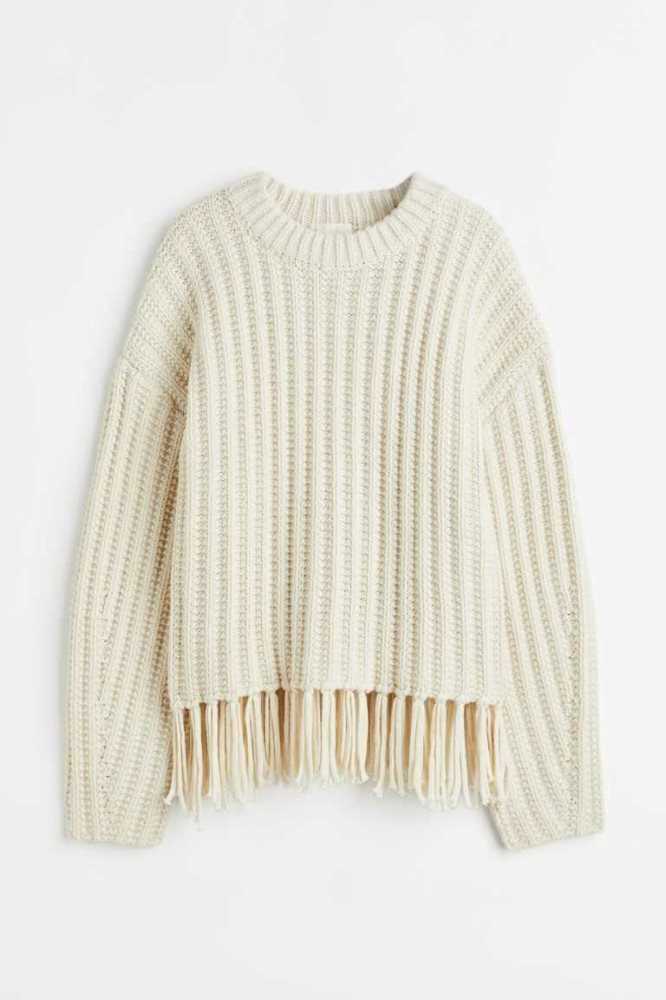 Suéteres H&M Fringe-trimmed Mujer Creme | 980562PWT