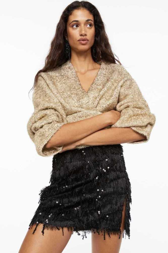 Suéteres H&M Glittery Cardigan Mujer Beige | 792043VJM