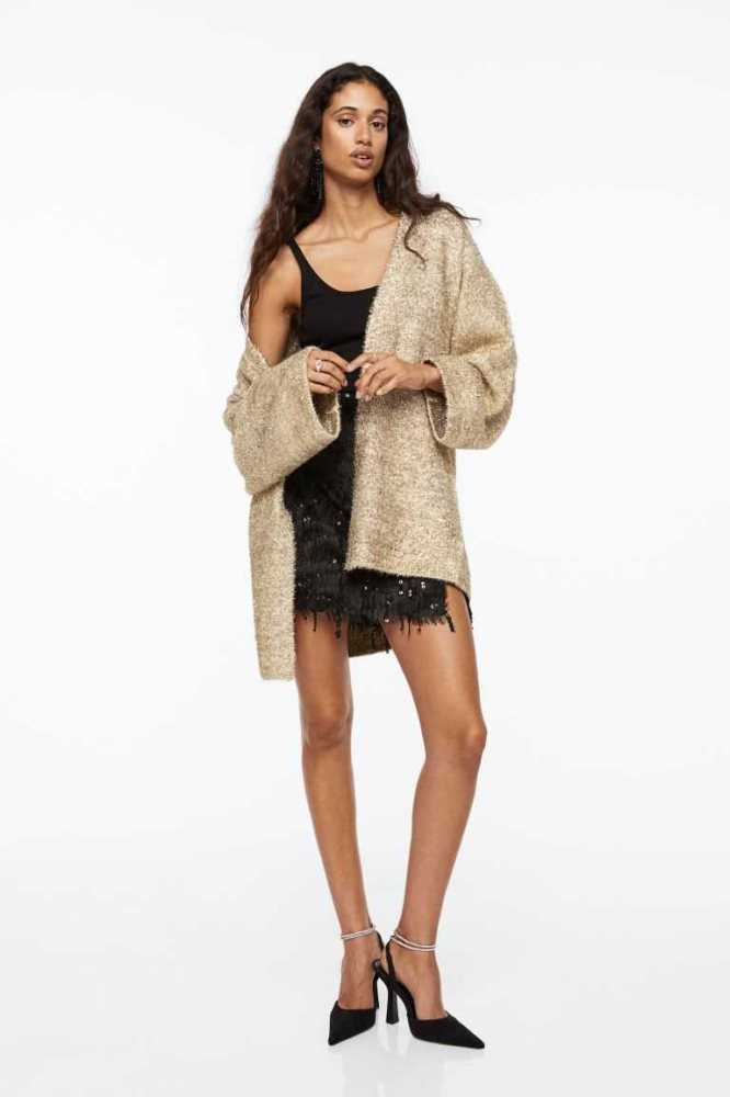 Suéteres H&M Glittery Cardigan Mujer Beige | 792043VJM