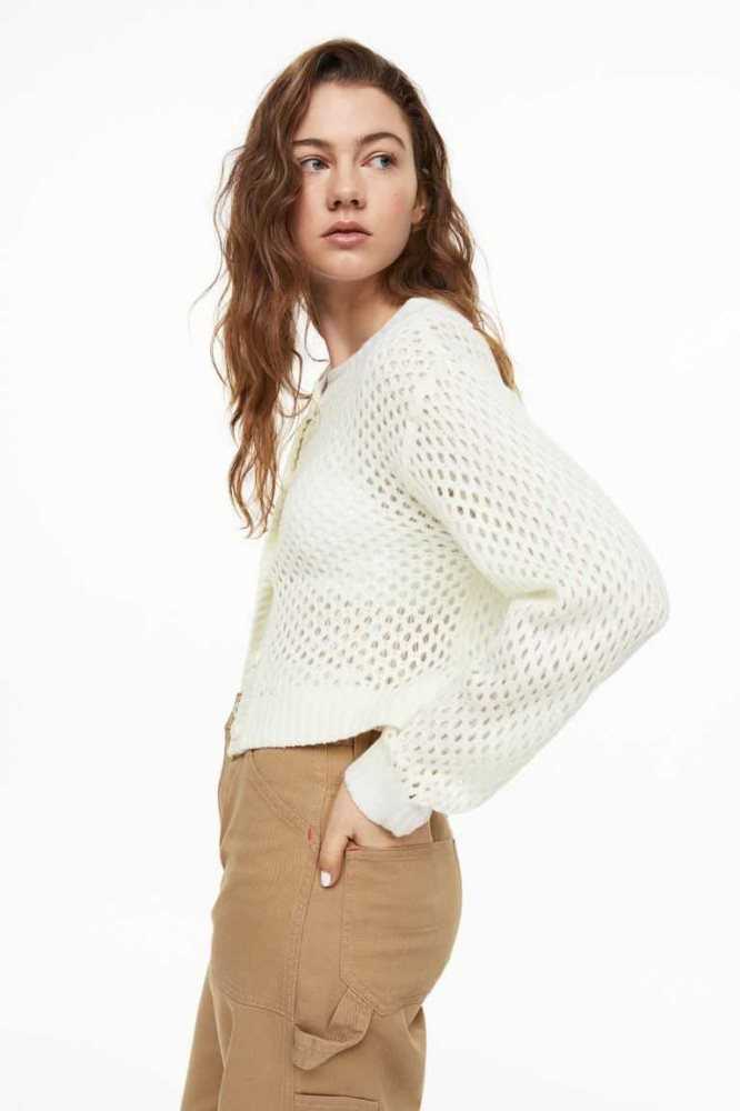 Suéteres H&M Hole-knit Cardigan Mujer Amarillos Claro | 489620GLF