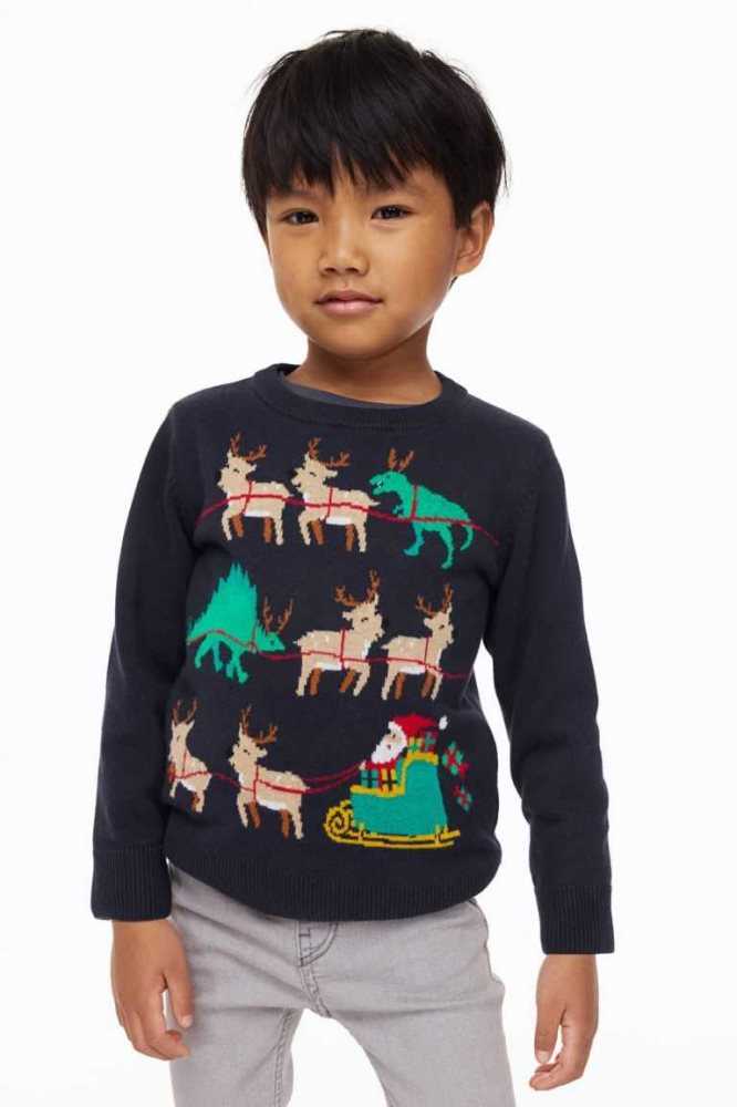 Suéteres H&M Jacquard-knit Algodon Niños Azules Oscuro | 142956YPZ