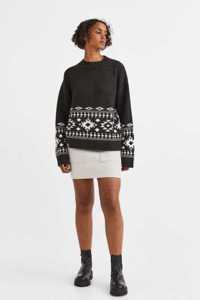 Suéteres H&M Jacquard-knit Mujer Negros | 243687KRY