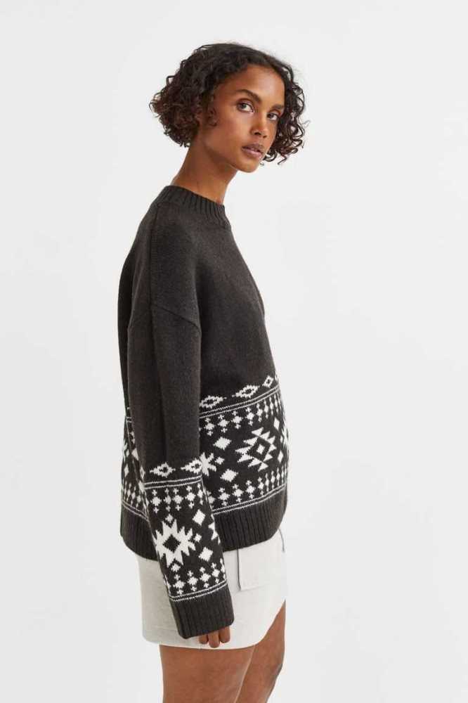 Suéteres H&M Jacquard-knit Mujer Negros | 243687KRY