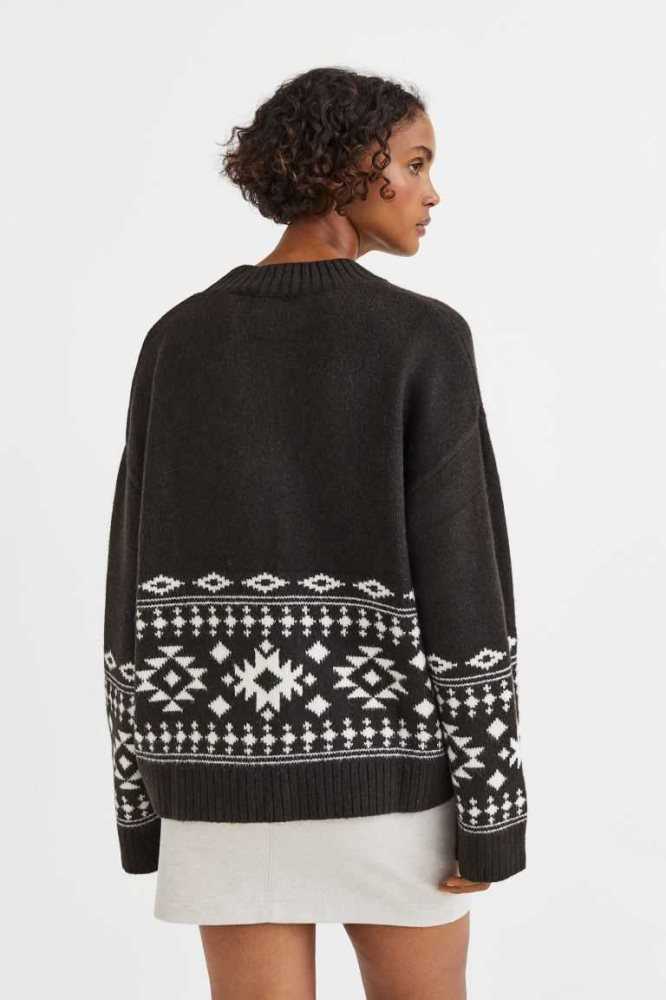 Suéteres H&M Jacquard-knit Mujer Negros | 243687KRY