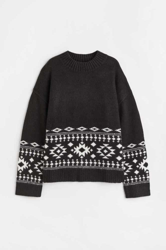 Suéteres H&M Jacquard-knit Mujer Negros | 243687KRY