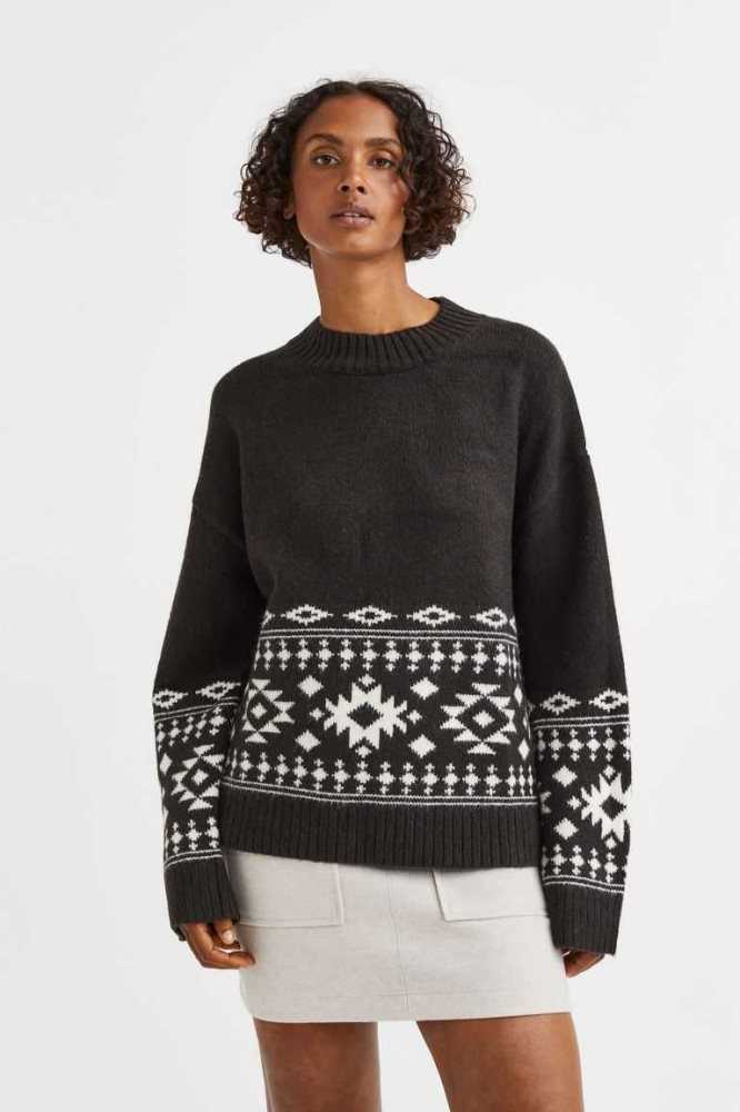 Suéteres H&M Jacquard-knit Mujer Negros | 243687KRY