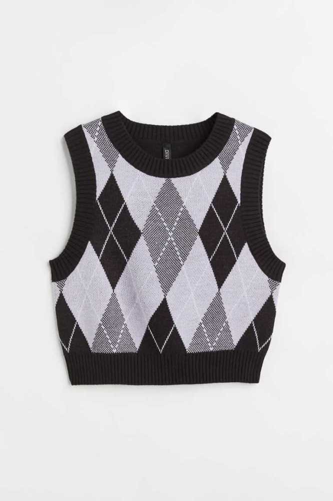 Suéteres H&M Jacquard-knit Vest Mujer Negros | 046279RTZ