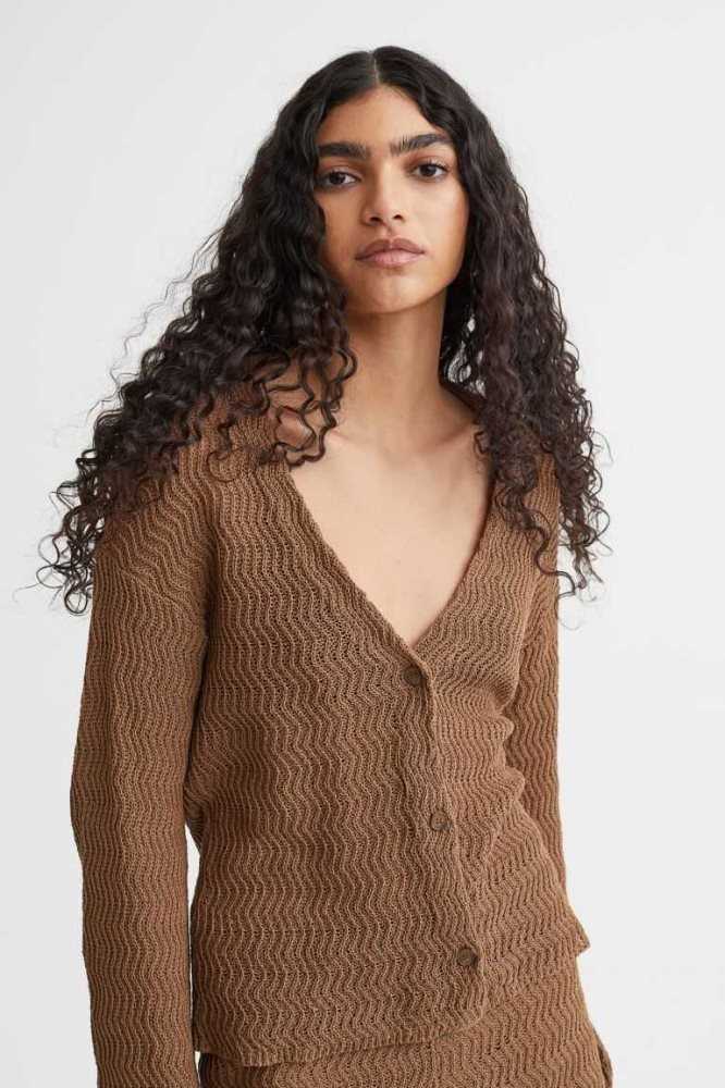 Suéteres H&M Knit Algodon Cardigan Mujer Beige Oscuro | 986324IEP