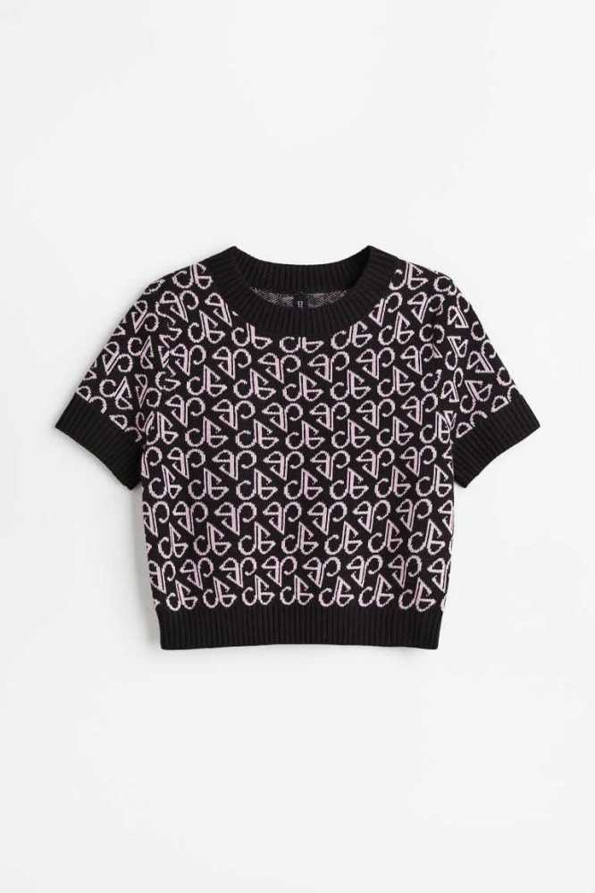 Suéteres H&M Knit Crop Top Mujer Negros | 263714IKO