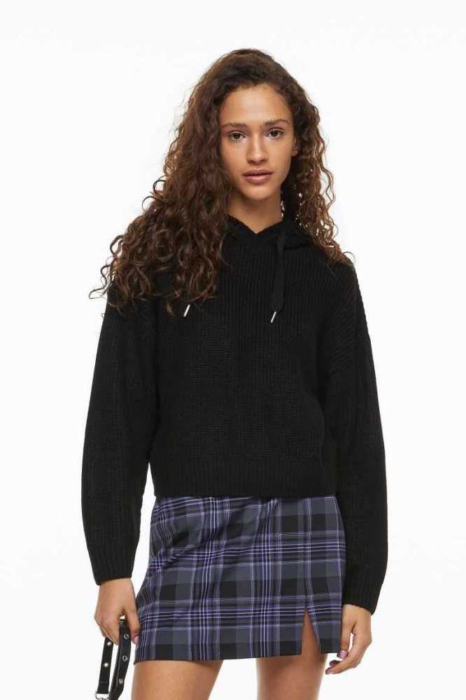 Suéteres H&M Knit Hoodie Mujer Negros | 325074UXQ