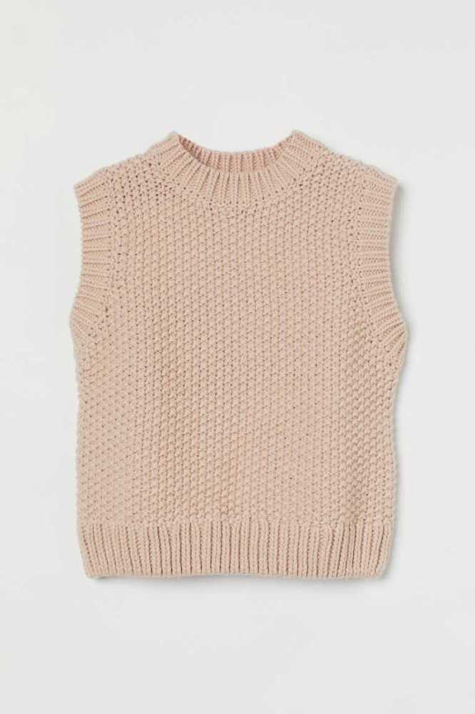 Suéteres H&M Knit Vest Mujer Beige Claro | 953681BLV