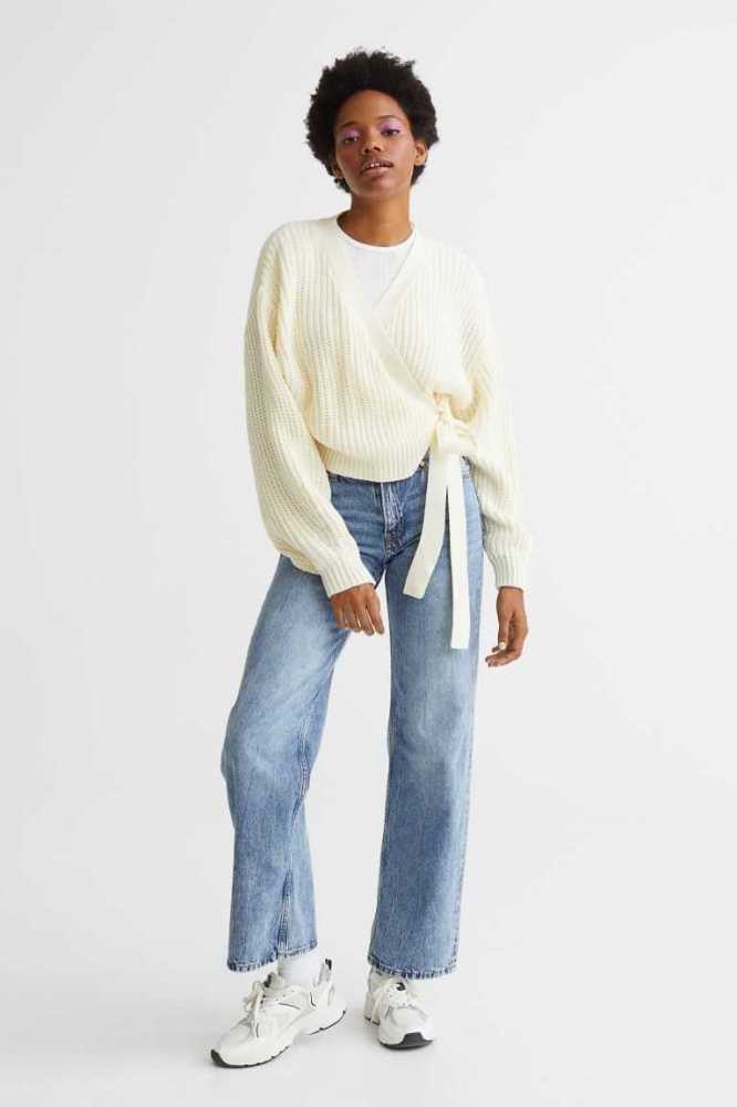 Suéteres H&M Knit Wrap-front Cardigan Mujer Creme | 215746KDB