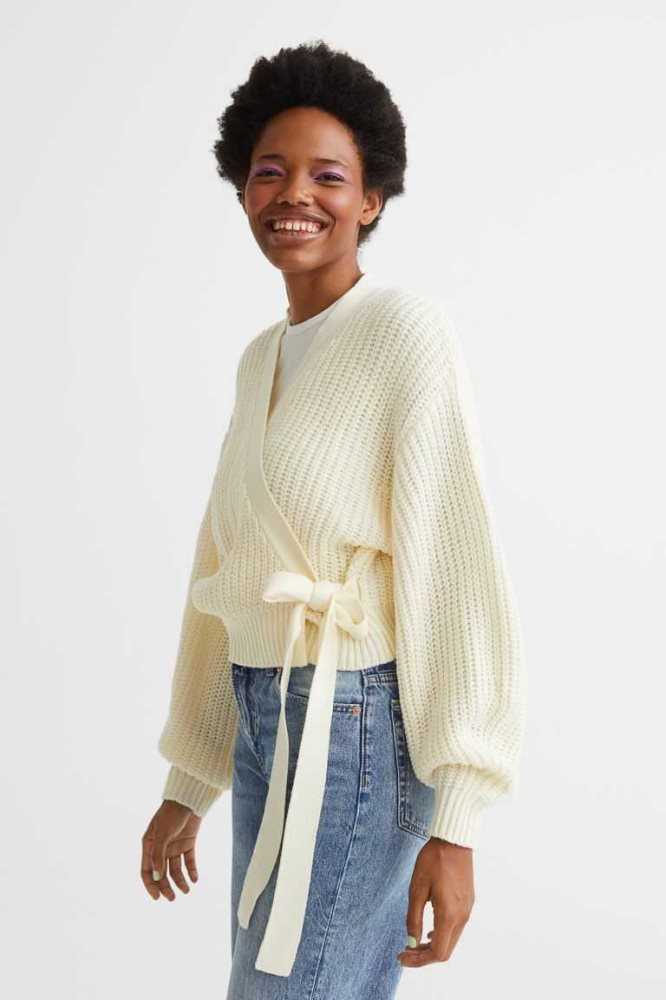 Suéteres H&M Knit Wrap-front Cardigan Mujer Creme | 215746KDB