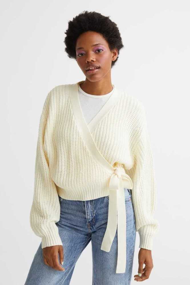 Suéteres H&M Knit Wrap-front Cardigan Mujer Creme | 215746KDB