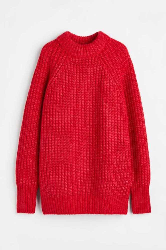 Suéteres H&M Lana-blend Rib-knit Mujer Rojos | 280943ZNR