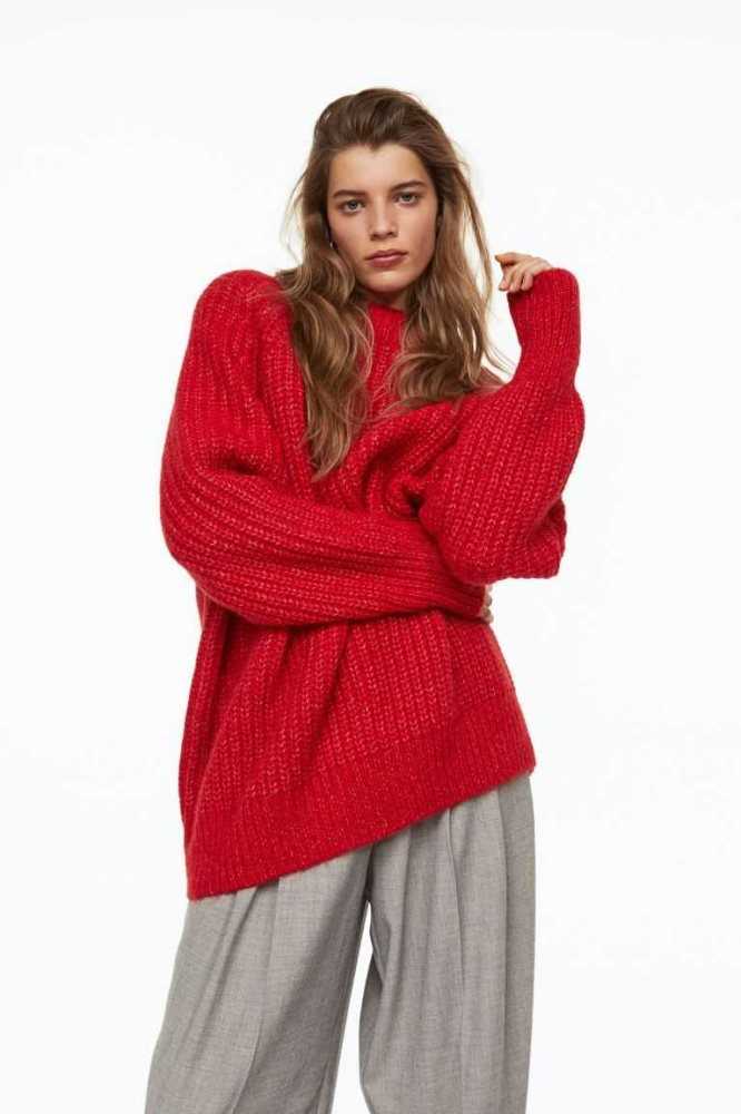 Suéteres H&M Lana-blend Rib-knit Mujer Rojos | 280943ZNR