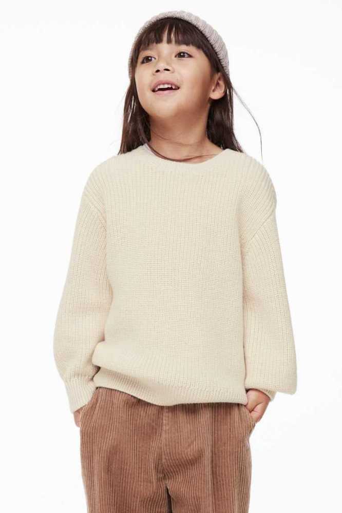 Suéteres H&M Merino Lana Rib-knit Niños Beige Blancos | 408257DWY