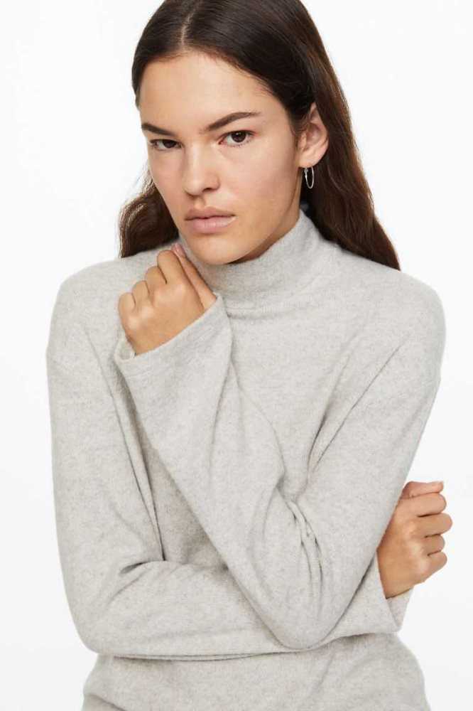 Suéteres H&M Mock Turtleneck Top Mujer Beige Claro | 807916FSE