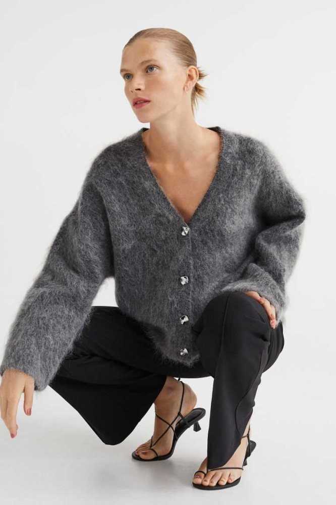 Suéteres H&M Mohair-blend Cardigan Mujer Negros | 760542XWH