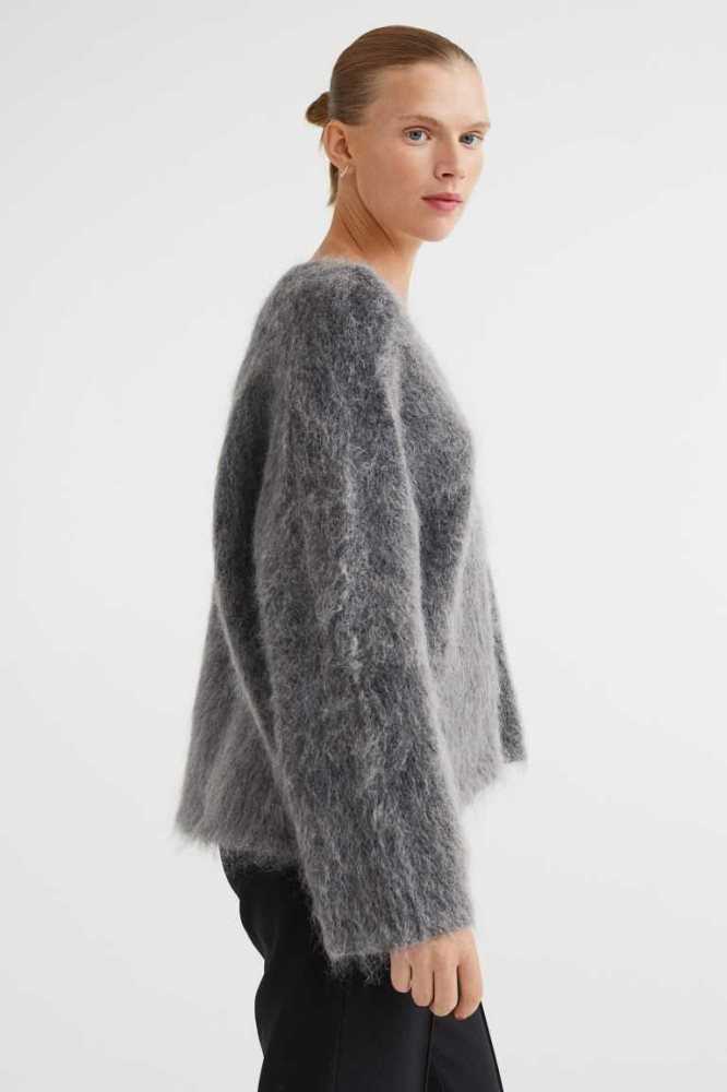 Suéteres H&M Mohair-blend Cardigan Mujer Negros | 760542XWH