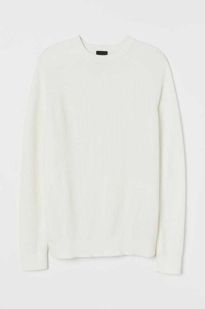 Suéteres H&M Muscle Fit Knit Hombre Blancos | 632049ORI