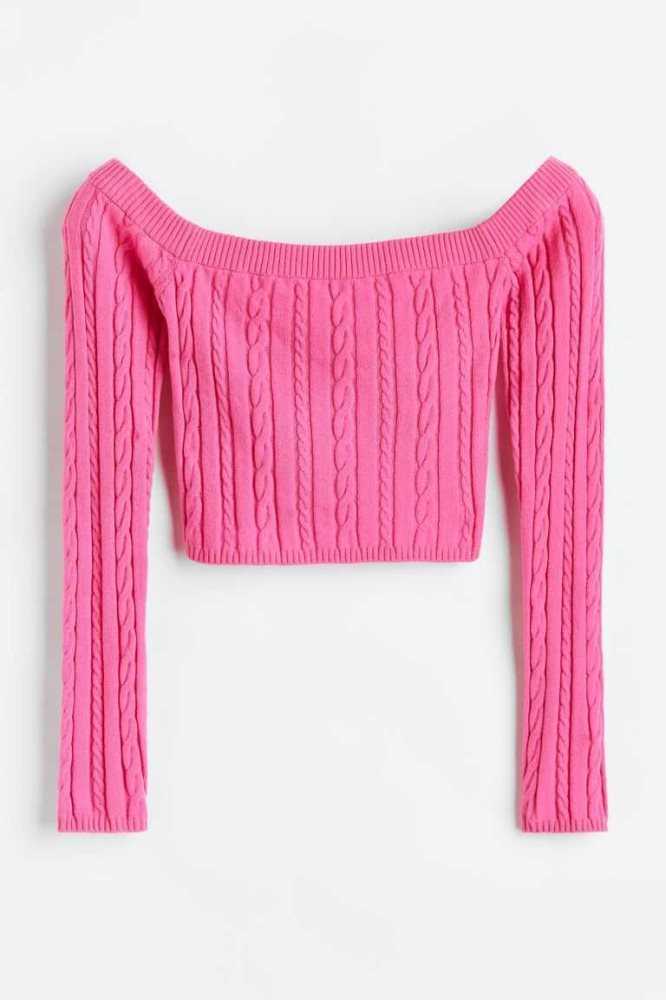 Suéteres H&M Off-the-shoulder cable-knit top Mujer Rosas | 914857JMK