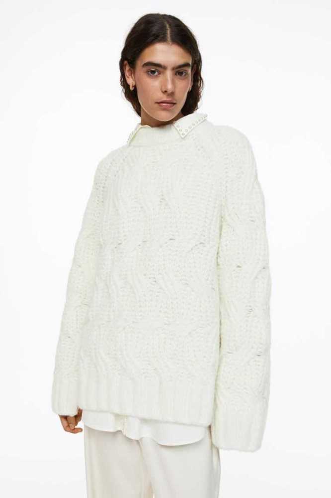 Suéteres H&M Oversized Cable-knit Lana-blend Mujer Morados | 893751ZRN