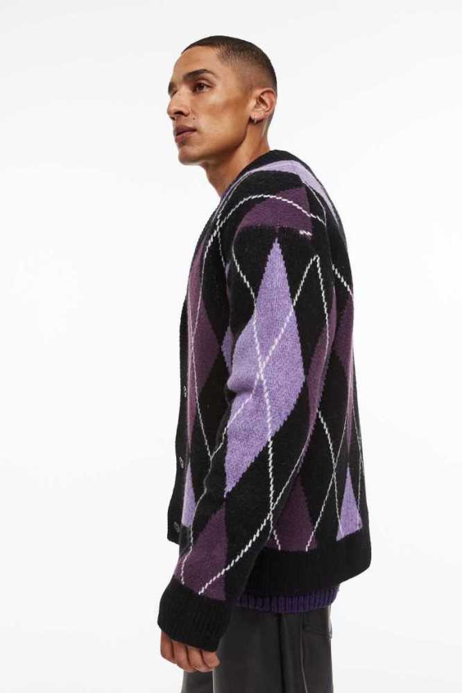 Suéteres H&M Oversized Fit Cardigan Hombre Morados | 415682ZRP