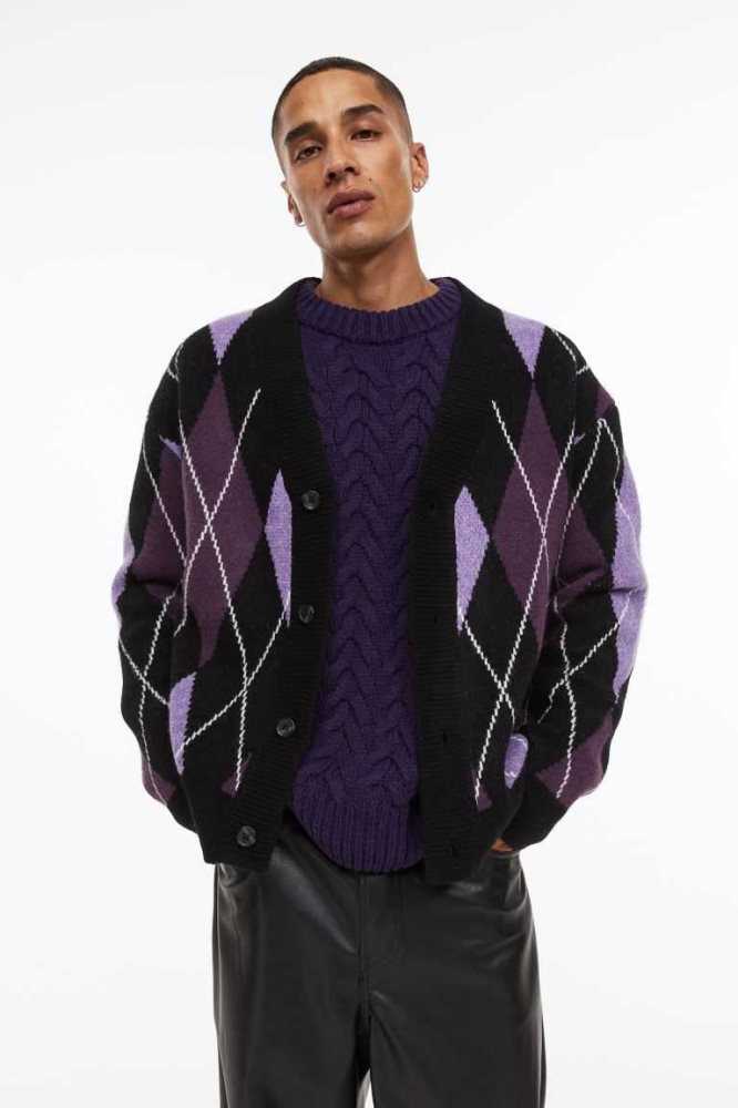 Suéteres H&M Oversized Fit Cardigan Hombre Morados | 415682ZRP