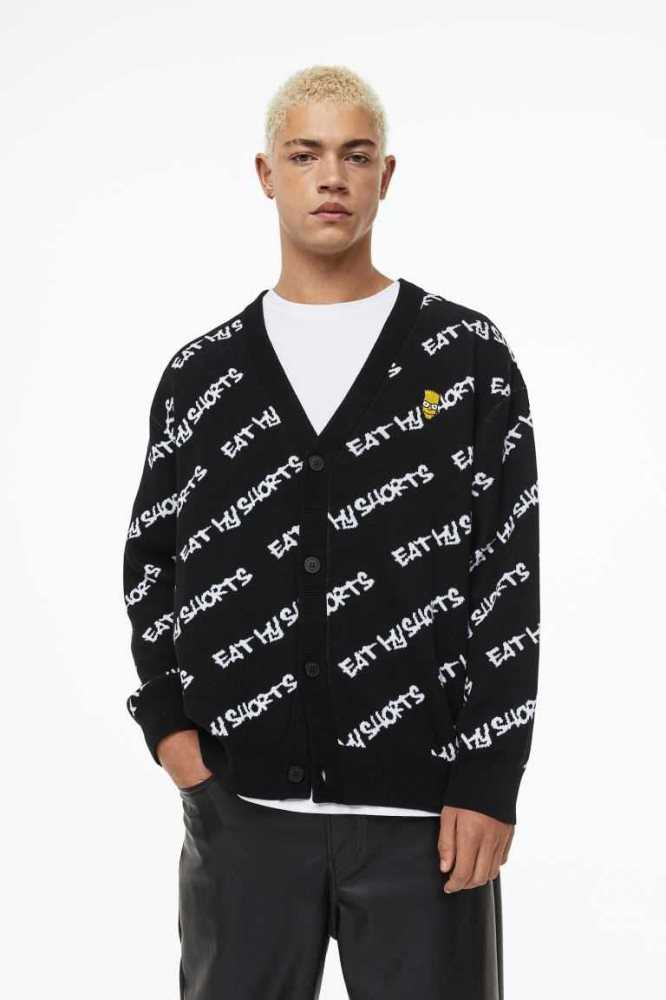 Suéteres H&M Oversized Fit Jacquard-knit Cardigan Hombre Negros | 673948BLJ