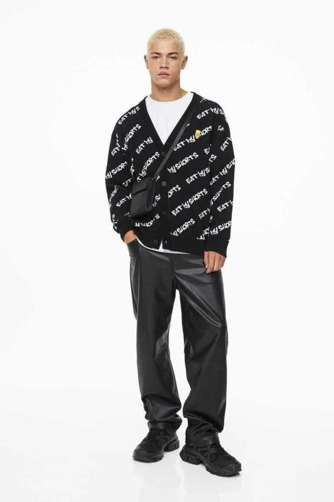 Suéteres H&M Oversized Fit Jacquard-knit Cardigan Hombre Negros | 673948BLJ