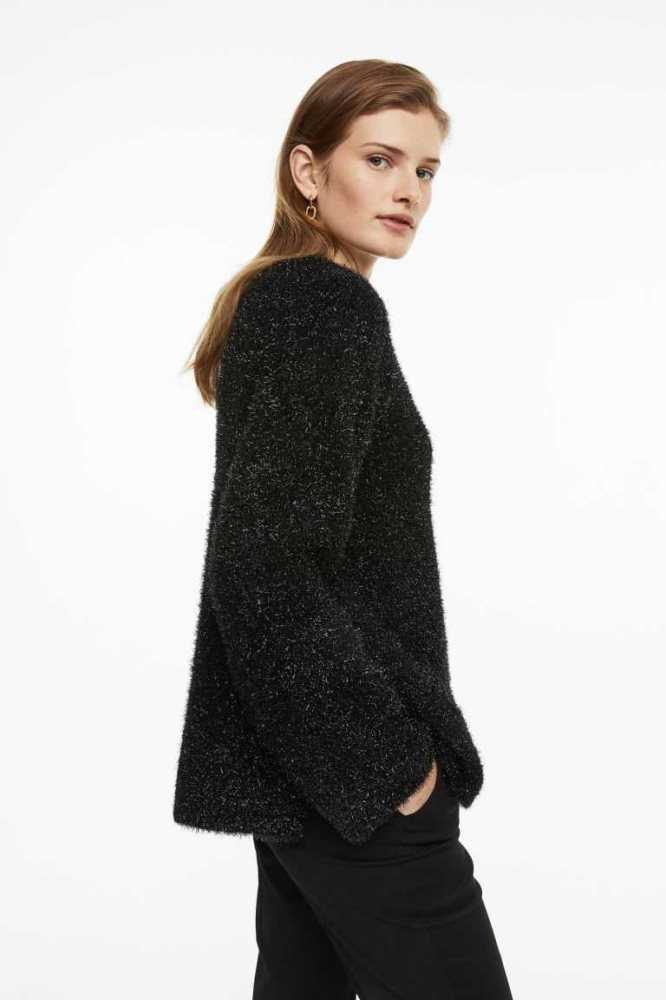 Suéteres H&M Oversized Fluffy Mujer Negros | 702394ZNG