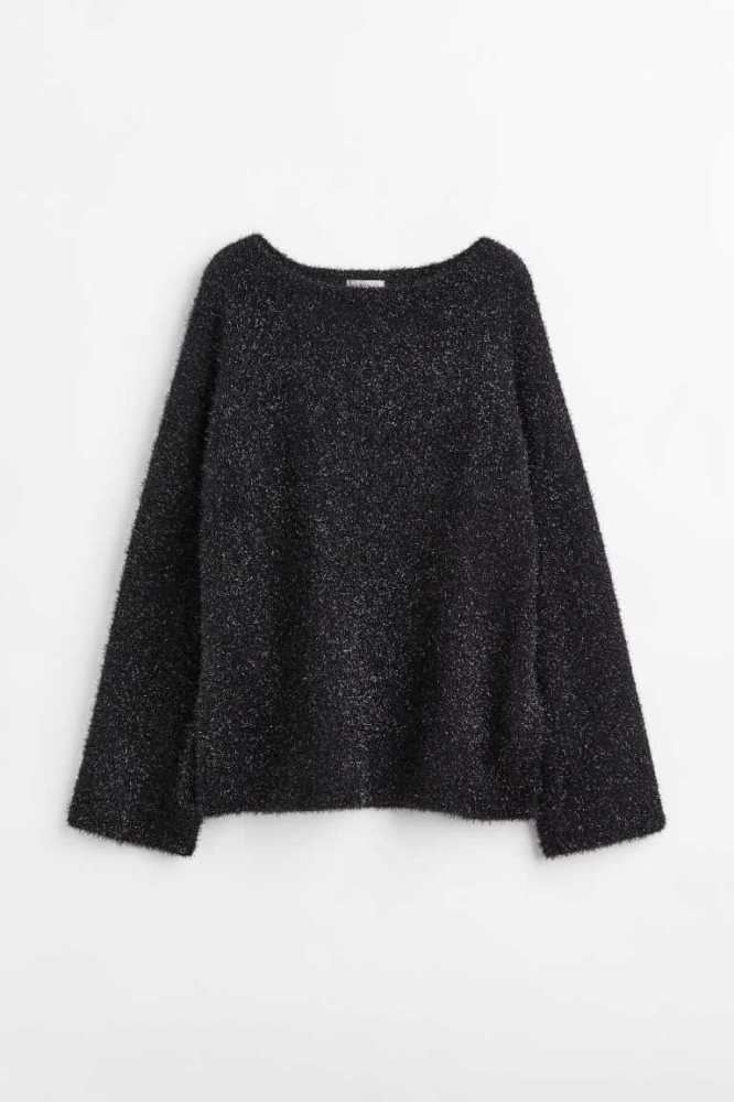 Suéteres H&M Oversized Fluffy Mujer Negros | 702394ZNG