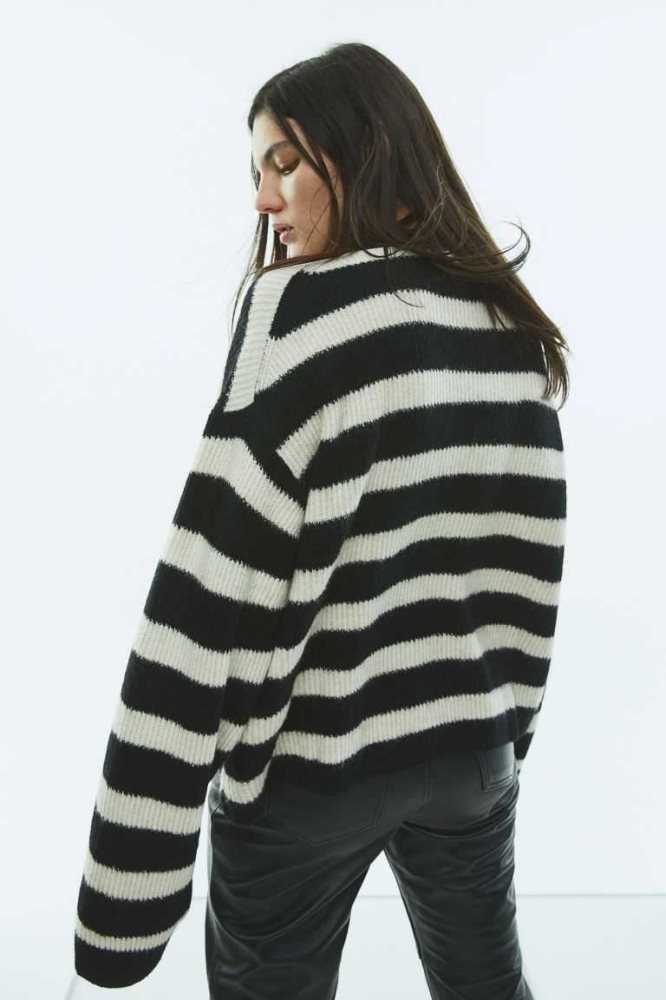 Suéteres H&M Oversized rib-knit cardigan Mujer Negros | 509783CZH