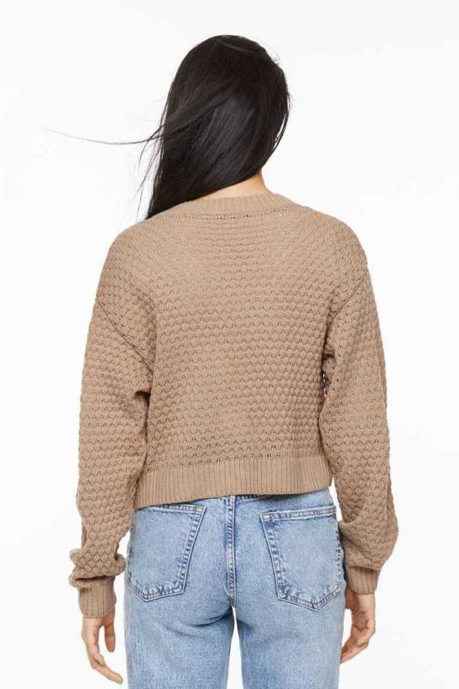 Suéteres H&M Pointelle-knit Cardigan Mujer Beige | 835970PTD