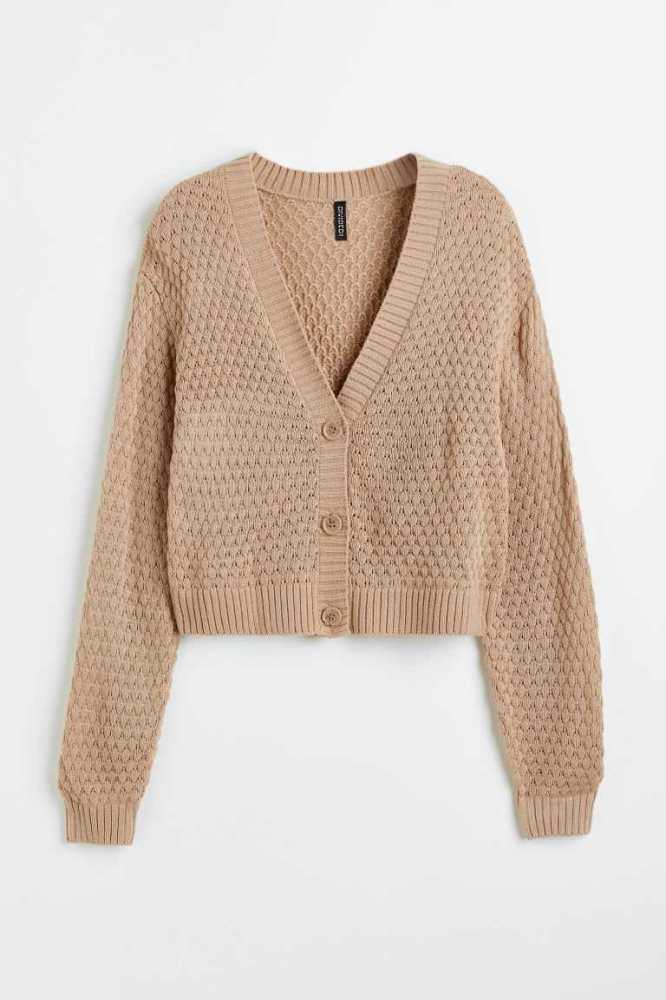 Suéteres H&M Pointelle-knit Cardigan Mujer Beige | 835970PTD