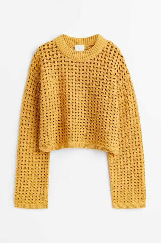 Suéteres H&M Pointelle-knit Mujer Amarillos | 596241HJN