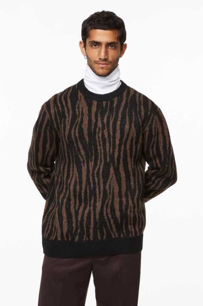 Suéteres H&M Regular Fit Jacquard-knit Hombre Marrom | 152968HUZ