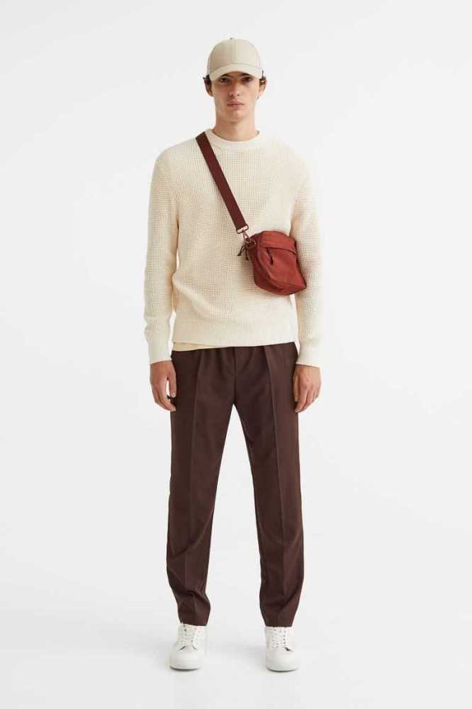 Suéteres H&M Regular Fit Waffle-knit Hombre Creme | 394607LXT