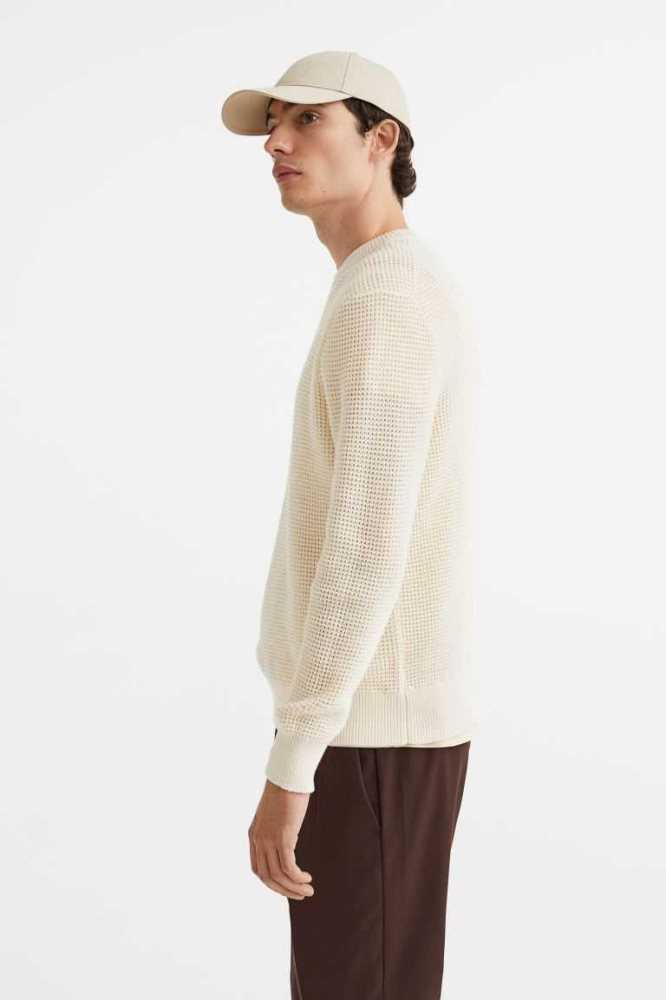 Suéteres H&M Regular Fit Waffle-knit Hombre Creme | 394607LXT