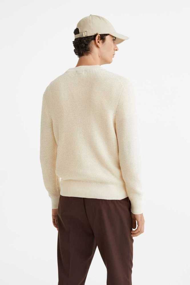 Suéteres H&M Regular Fit Waffle-knit Hombre Creme | 394607LXT