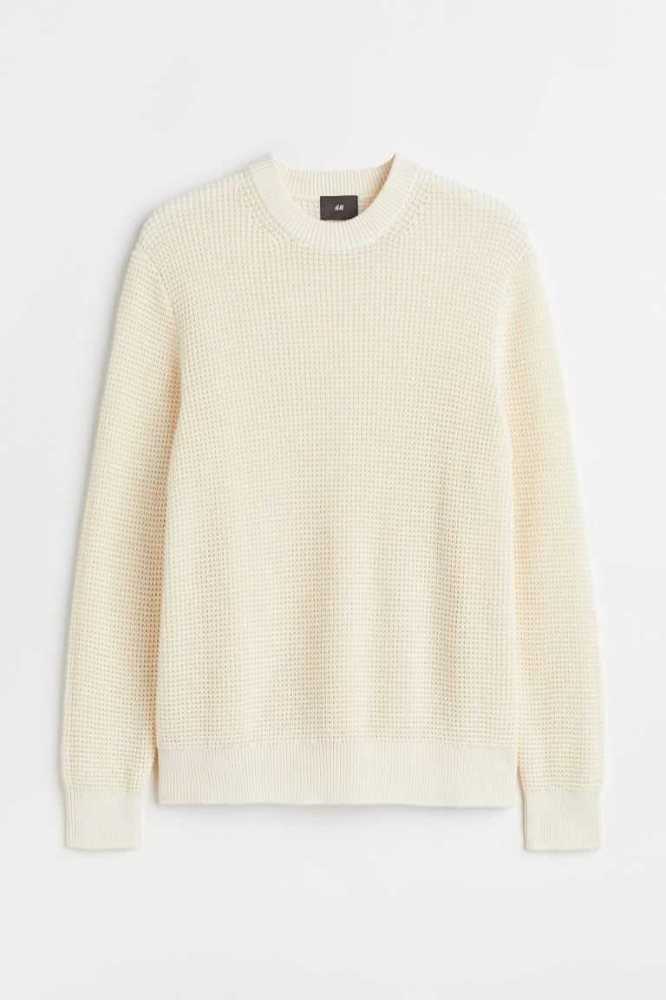 Suéteres H&M Regular Fit Waffle-knit Hombre Creme | 394607LXT