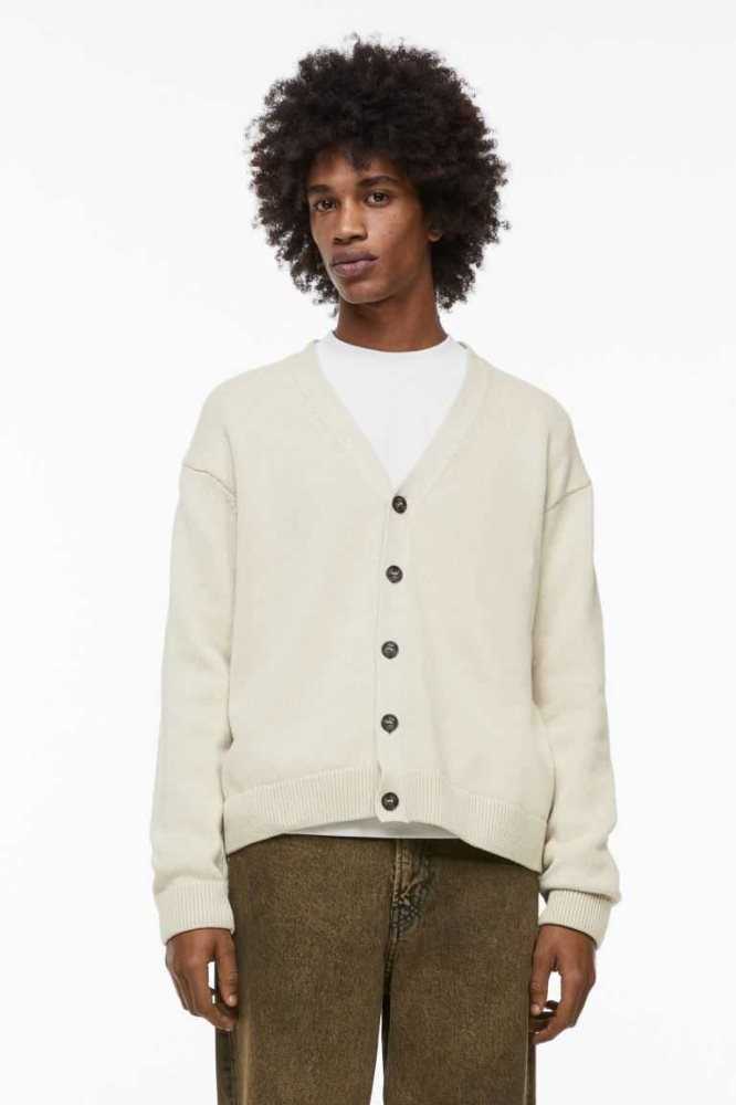 Suéteres H&M Relaxed Fit Fine-knit Cardigan Hombre Beige Claro | 196580KZE